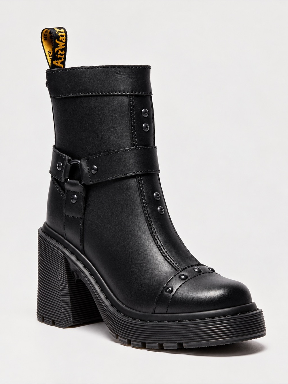 DR. MARTENS Spence Harness Leather Heeled Moto Boots Black US 9